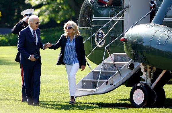 President Joe Biden and first lady Jill Biden return to the White House on August 12, 2024 in Washington, DC.